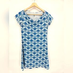 Title Nine Majestic Dress Cowl Neck Blue Fleur Baroque FanFare Print Size Small